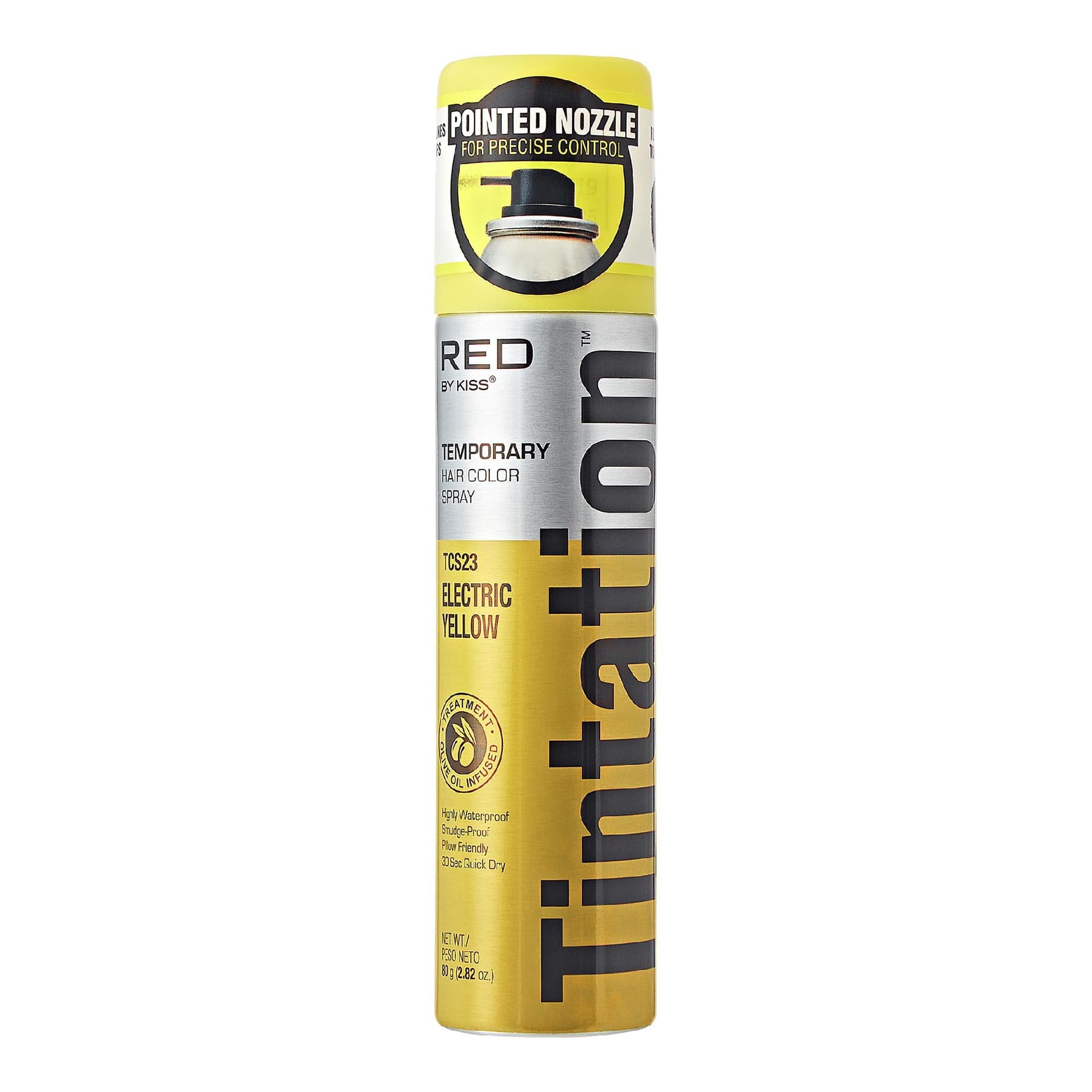 Kiss Tintation Electric Yellow Temporary Hair Color Spray for Vibrant Highlights Gray Root Coverage 2.82Oz (80g)